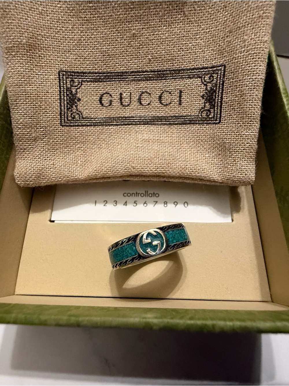 Gucci Silver Band Ring with Turquoise Inlay - Picture 7 of 10